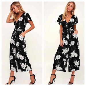 Lulus North Pacific Black and White Floral Print Culotte Jumpsuit